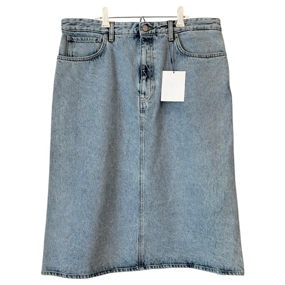 TOTEME Organic Cotton Denim Midi Skirt in Cool Blue, Size 40 / US 10 (L), NWT - Picture 4 of 13